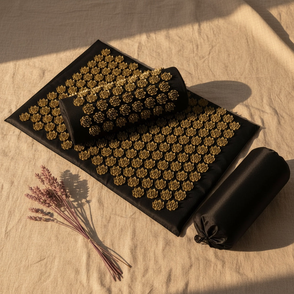 The full Duskwell acupressure mat, neck pillow and carry bag set
